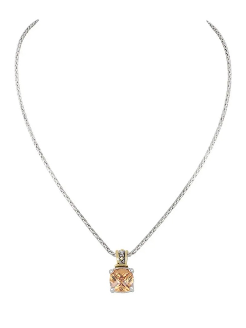 John Mederios Silver Rope Chain Necklace with Champagne Cushion Pendant